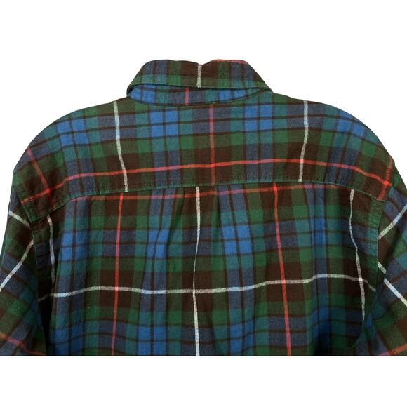 LL Bean Men' Traditional Fit Long Sleeve Button Blue Plaid Flannel Shirt - Picture 8 of 10
